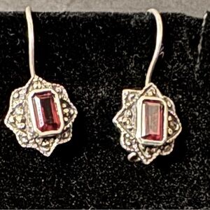 Elegant Sterling Silver and Red Garnet Earrings